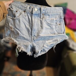 Vibtage Levi's Distressed Light Blue Denim Shorts